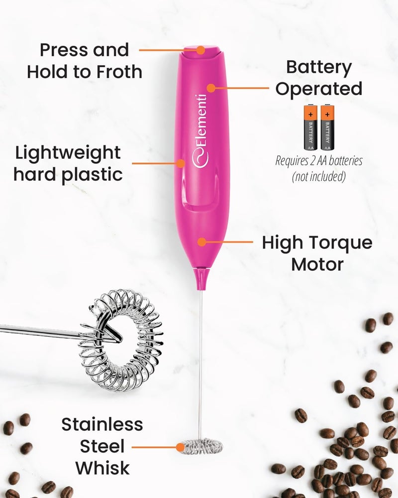 Elementi Pink Milk Frother Wand & Matcha Mixer, Mini Electric Whisk - Coffee Mixer Wand - Coffee Stirrers Electric Matcha Whisk (Hot Pink) - Image 3